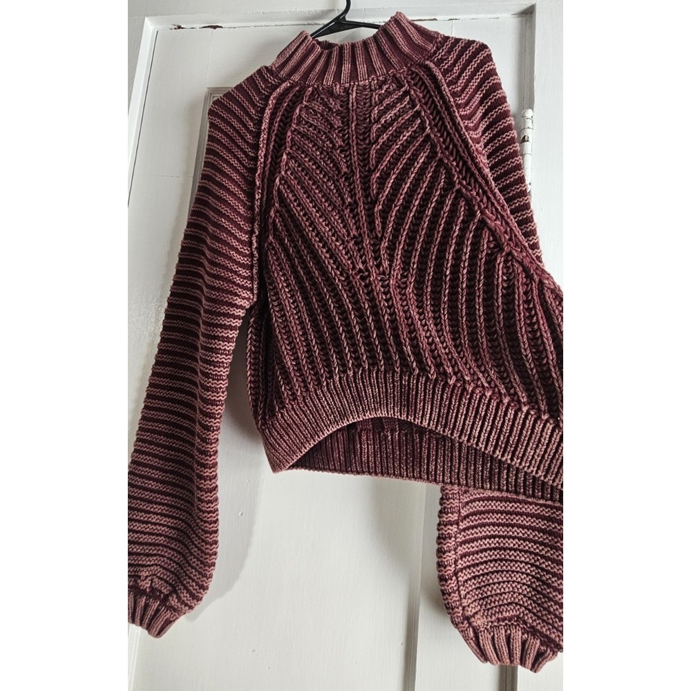 FREE PEOPLE sweetheart sweater mockneck ballon sleeve chunky cotton woman S - Picture 4 of 9